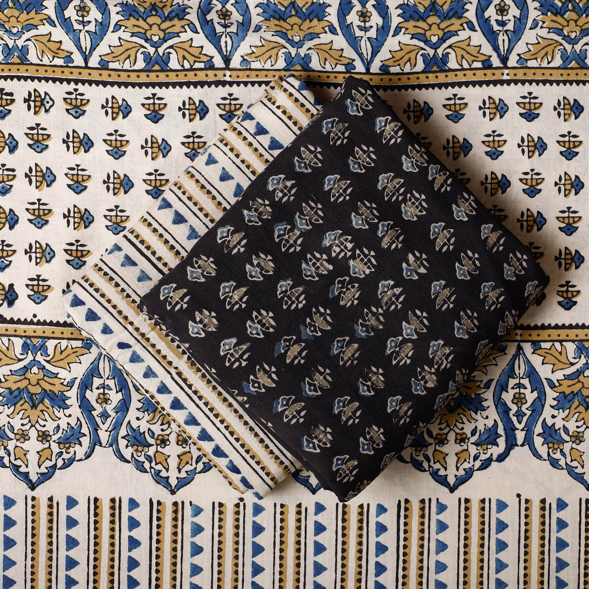 3pc Ajrakh Block Printed Cotton Suit Material Set
