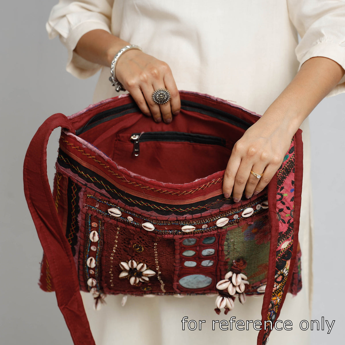 Banjara Vintage Embroidery Shell &amp; Mirror Patchwork Sling Bag