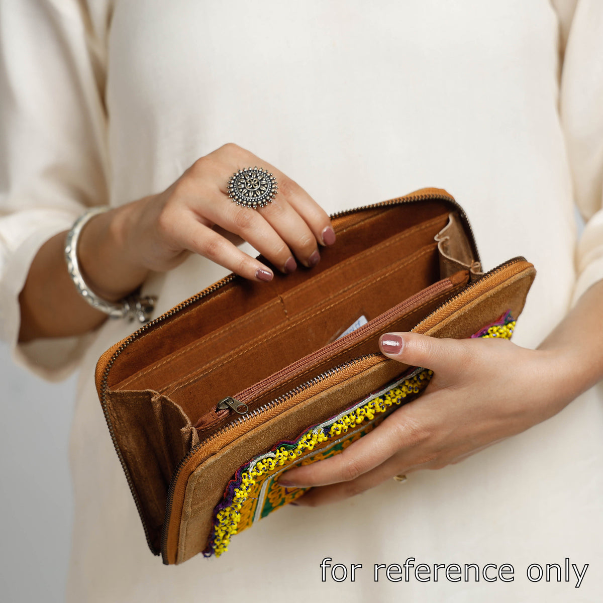 Banjara Vintage Embroidery Beadwork Suede Leather Wallet