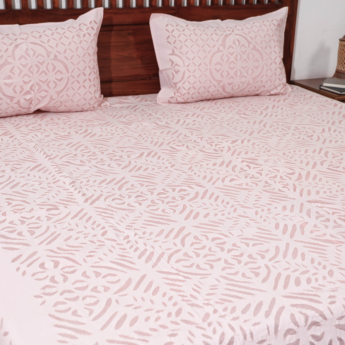 Barmer Applique Cut Work Cotton Double Bed Cover with Pillow Covers (108 x 90 in)