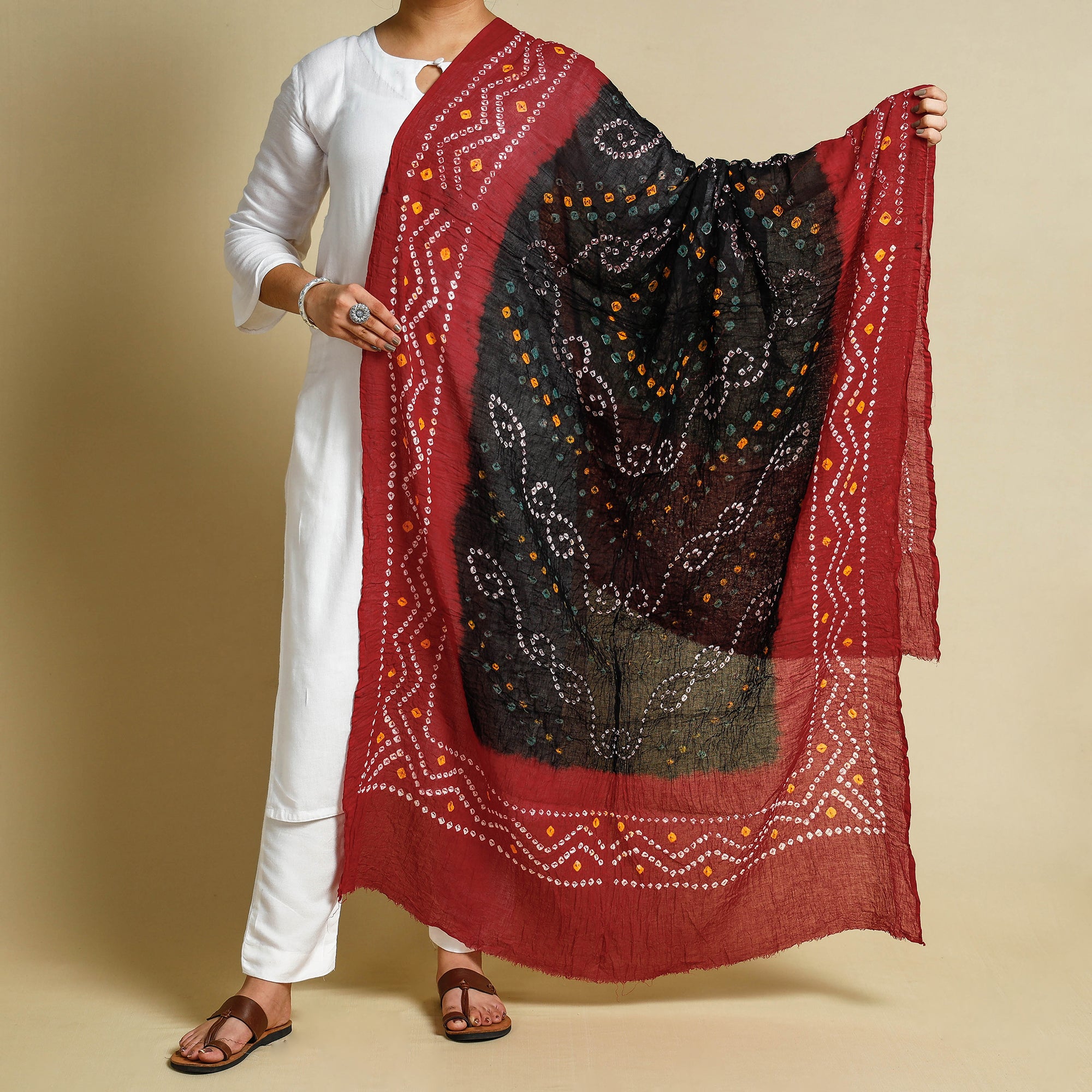 Peach - Kutch Tie-Dye Pure Mul Cotton Bandhani Fabric 15