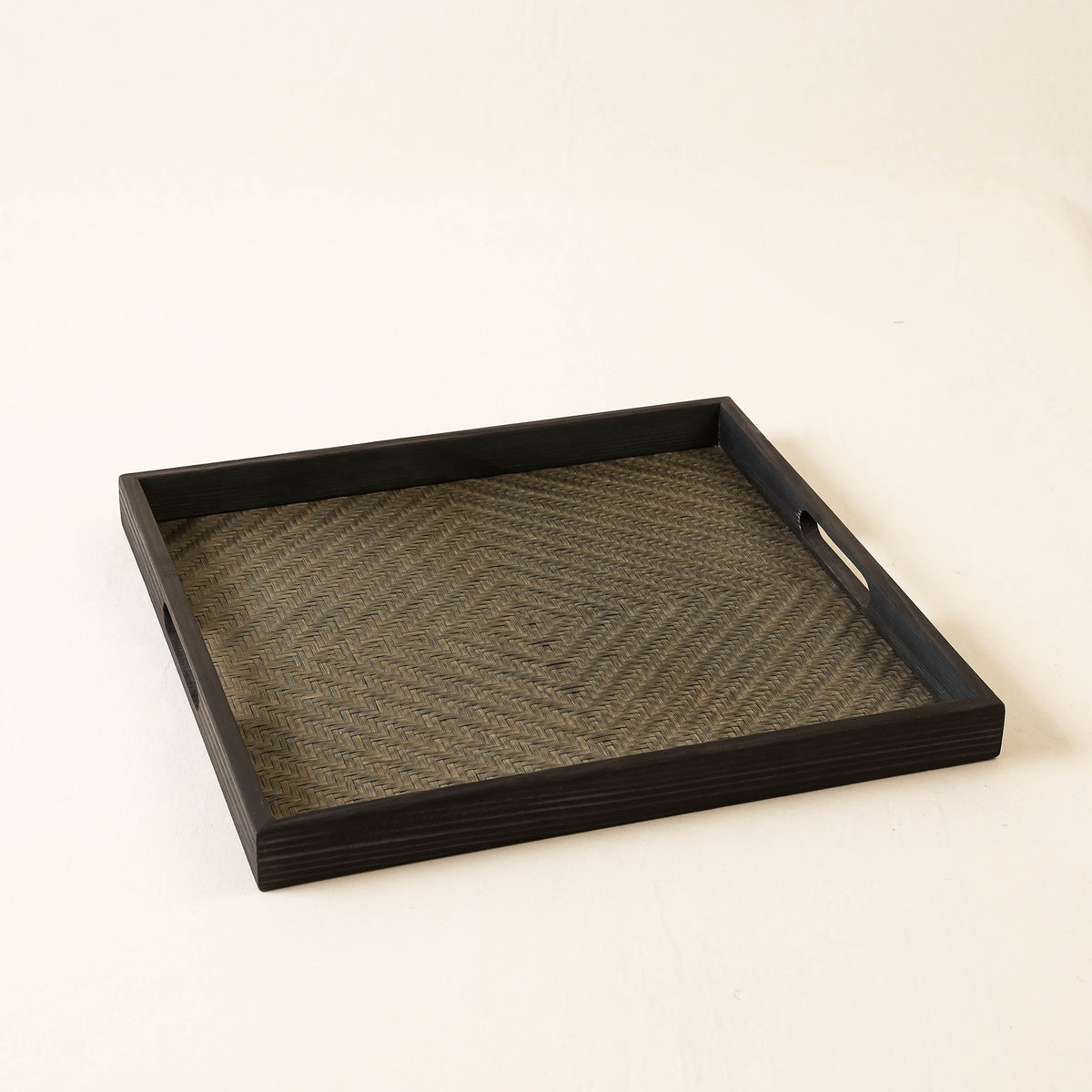 Kadam Haat Handmade Bamboo Square Tray (Black - Set of 3)