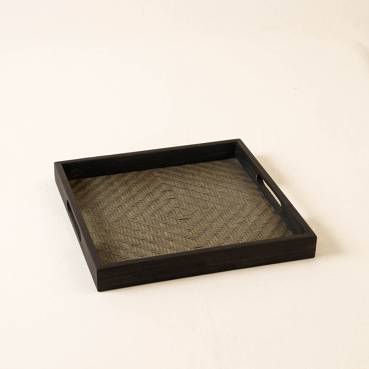 Kadam Haat Handmade Bamboo Square Tray (Black - Set of 3)