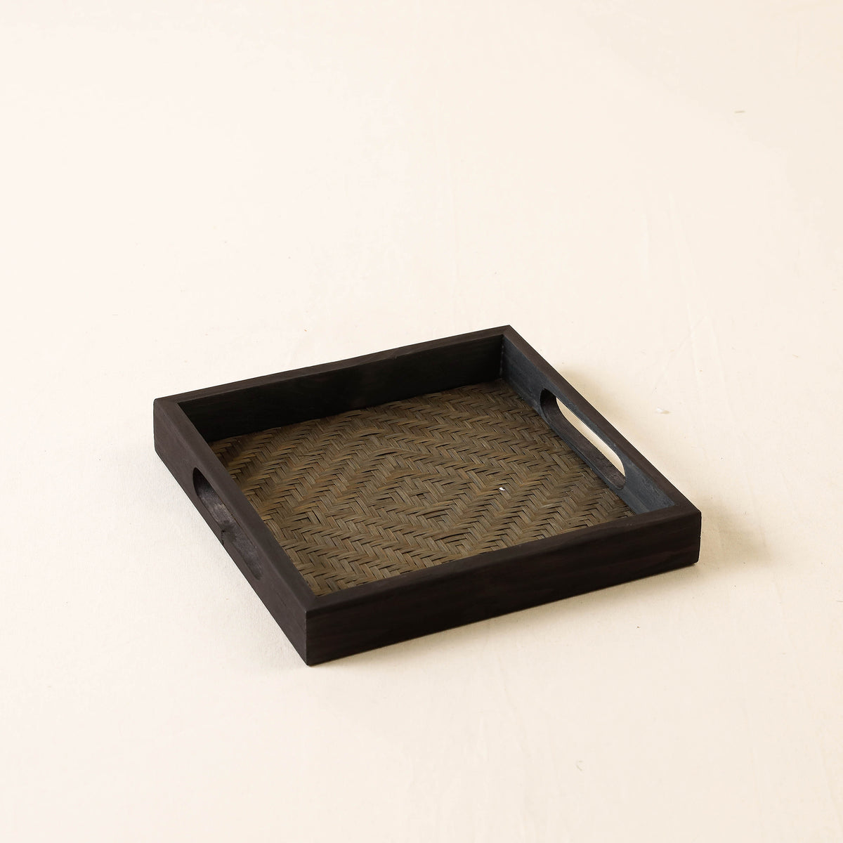 Kadam Haat Handmade Bamboo Square Tray (Black - Set of 3)