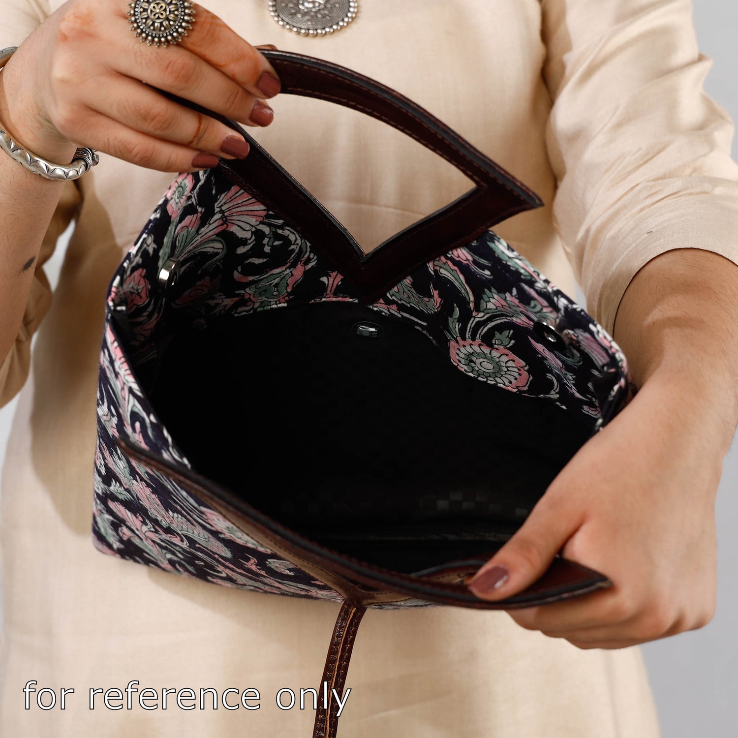 Handcrafted Ajrakh Printed Leather Hand Bag