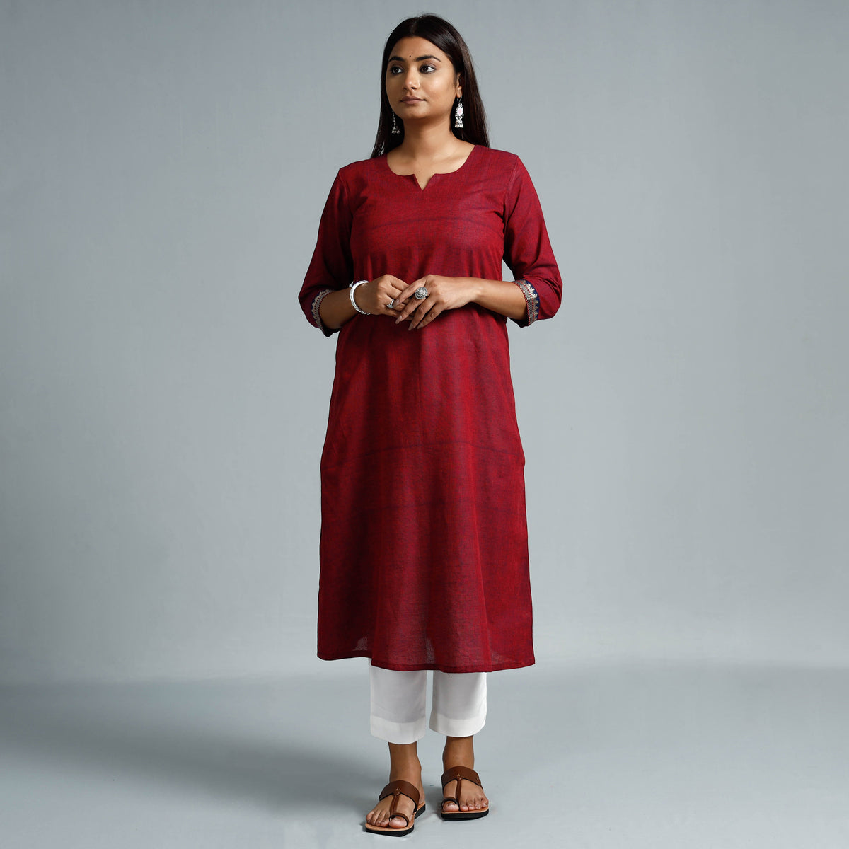 Red &amp; Blue Dharwad Cotton Long Kurti