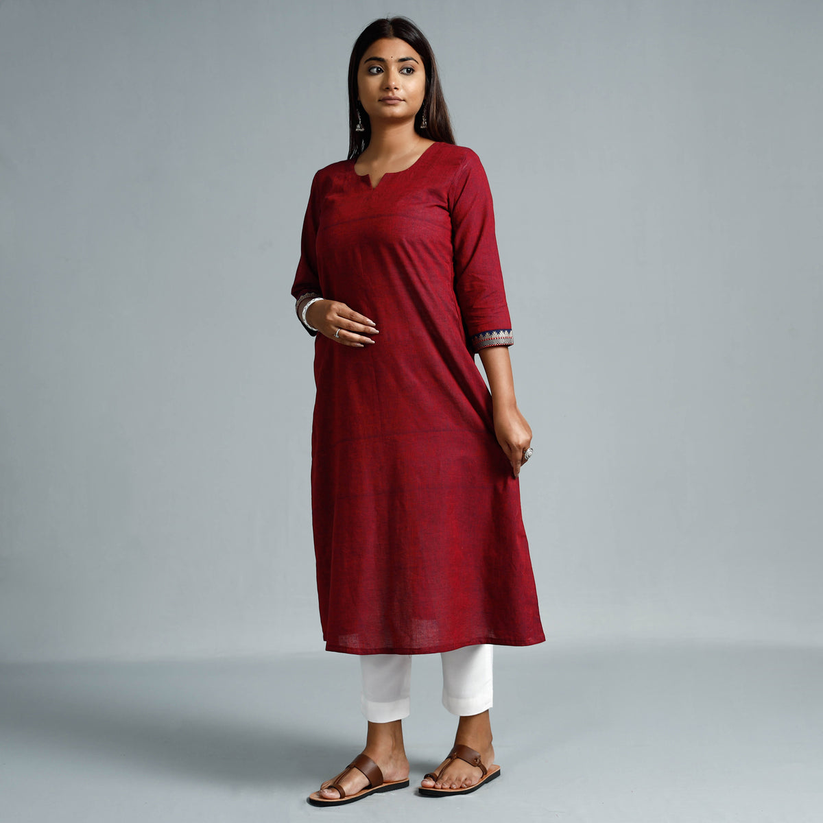 Red &amp; Blue Dharwad Cotton Long Kurti