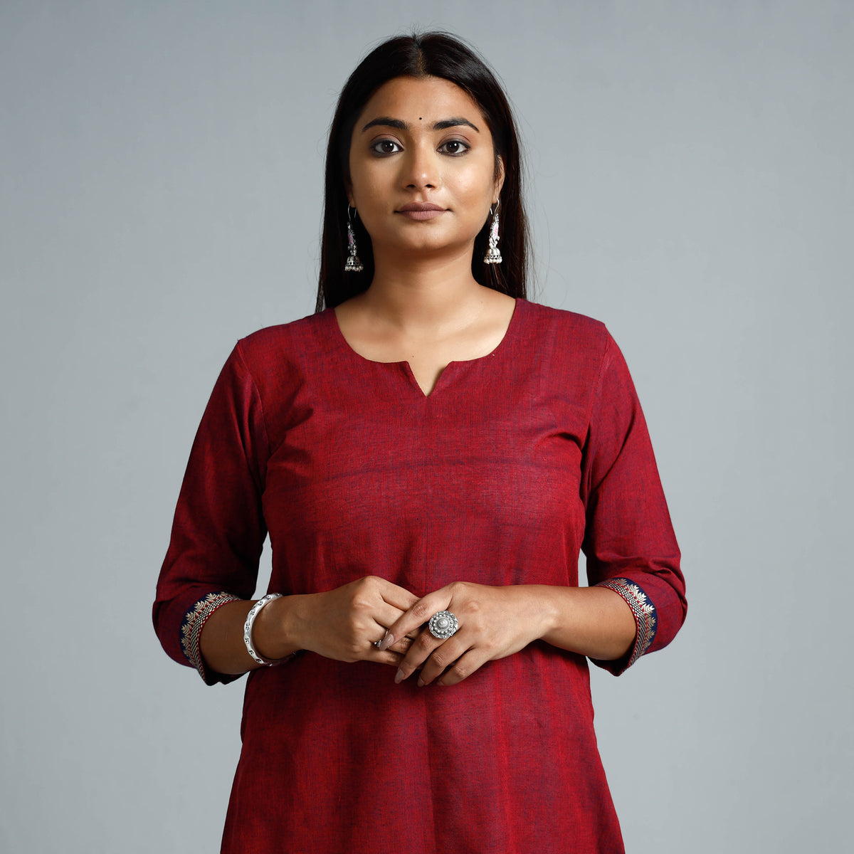 Red &amp; Blue Dharwad Cotton Long Kurti