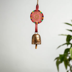 Kutch Copper Coated Bell With Leather Belt - Round