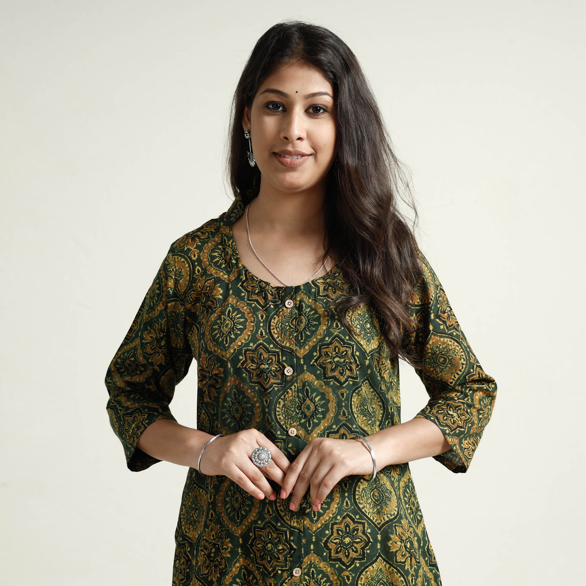 Ajrakh Block Printed Cotton Stitched Kurti with Palazzo Set