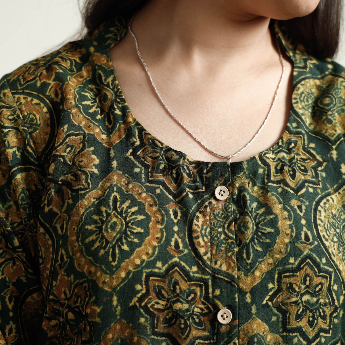 Ajrakh Block Printed Cotton Stitched Kurti with Palazzo Set