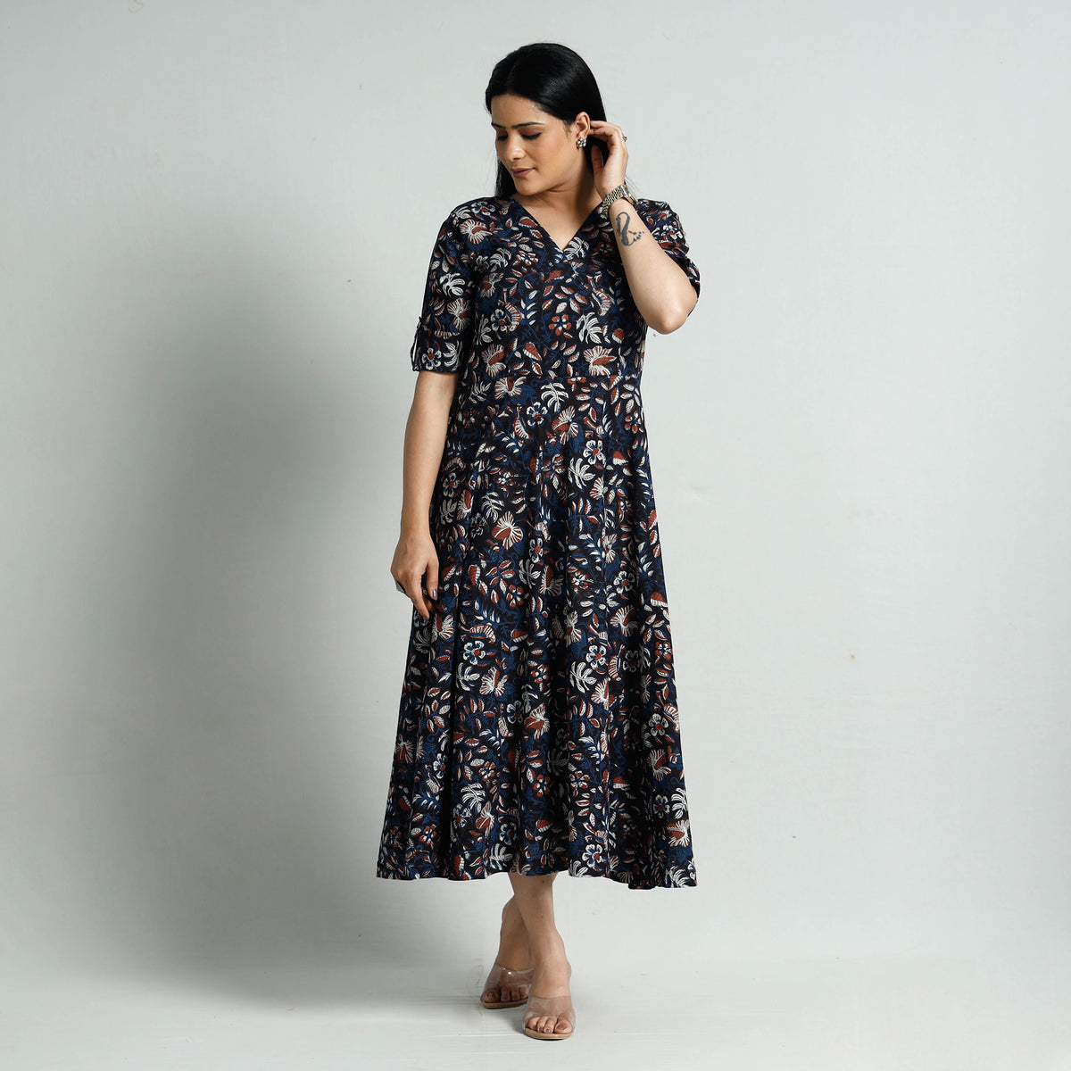 Bagru Block Printed Cotton Flared Dress