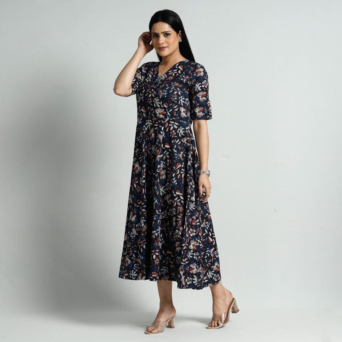 Bagru Block Printed Cotton Flared Dress
