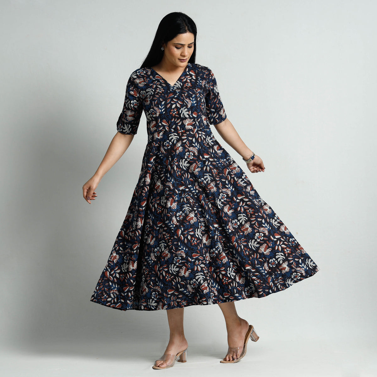 Bagru Block Printed Cotton Flared Dress