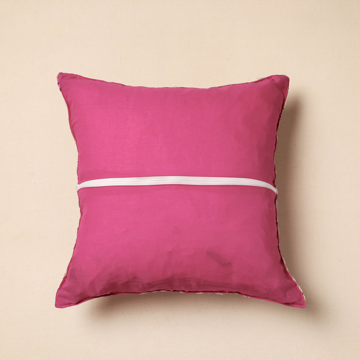 Phulkari Hand Embroidery Chanderi Silk Cushion Cover (16 x 16 in)