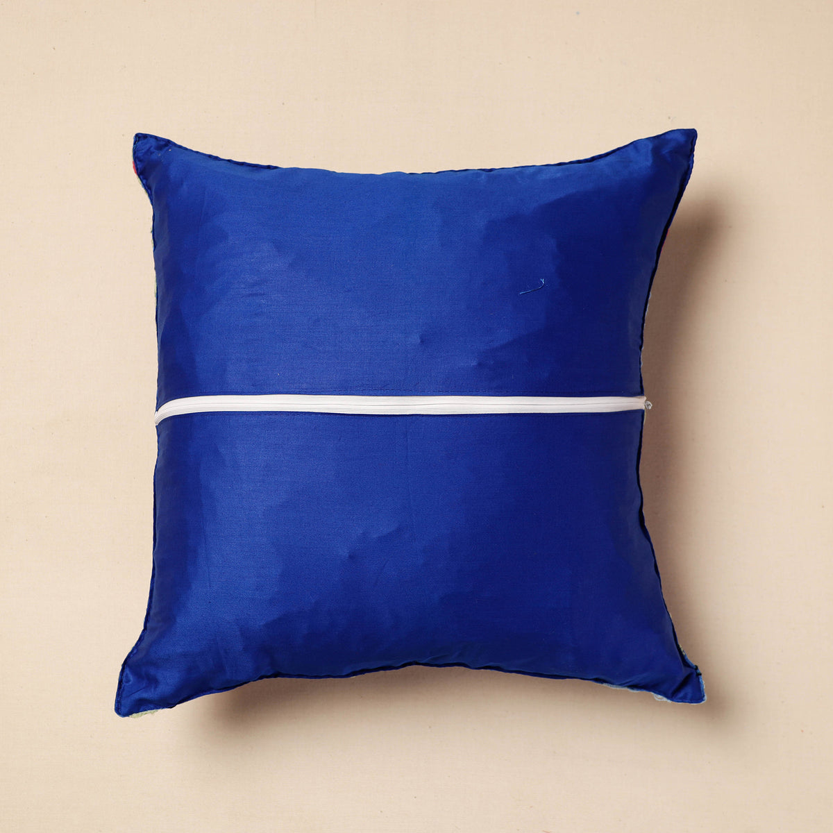 Phulkari Hand Embroidery Chanderi Silk Cushion Cover (16 x 16 in)