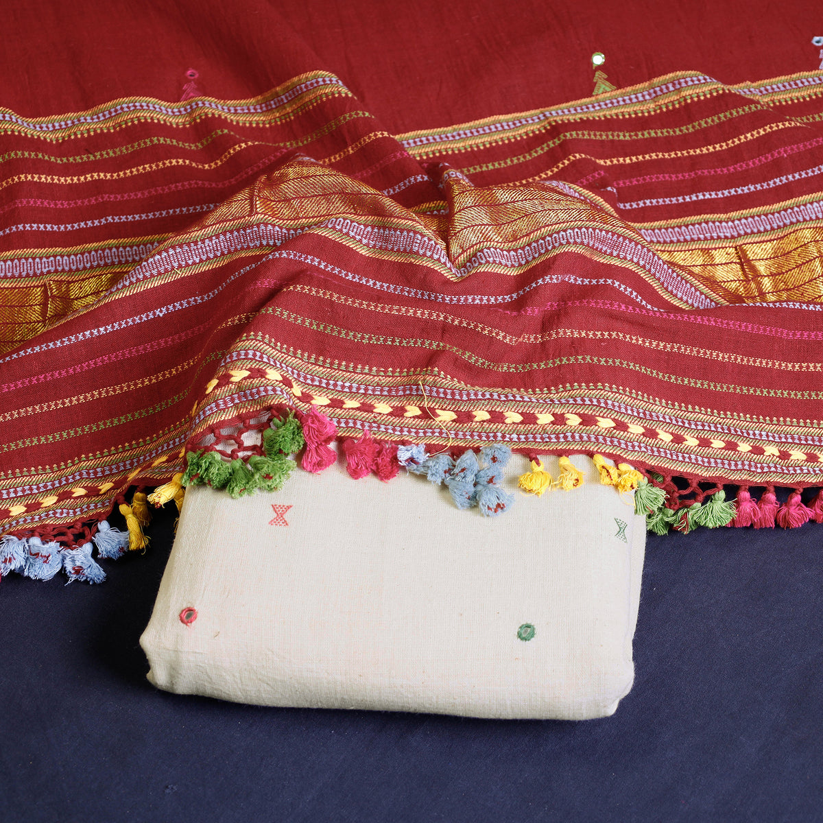 3pc Bhujodi Weaving Handwoven Kala Cotton Suit Material Set