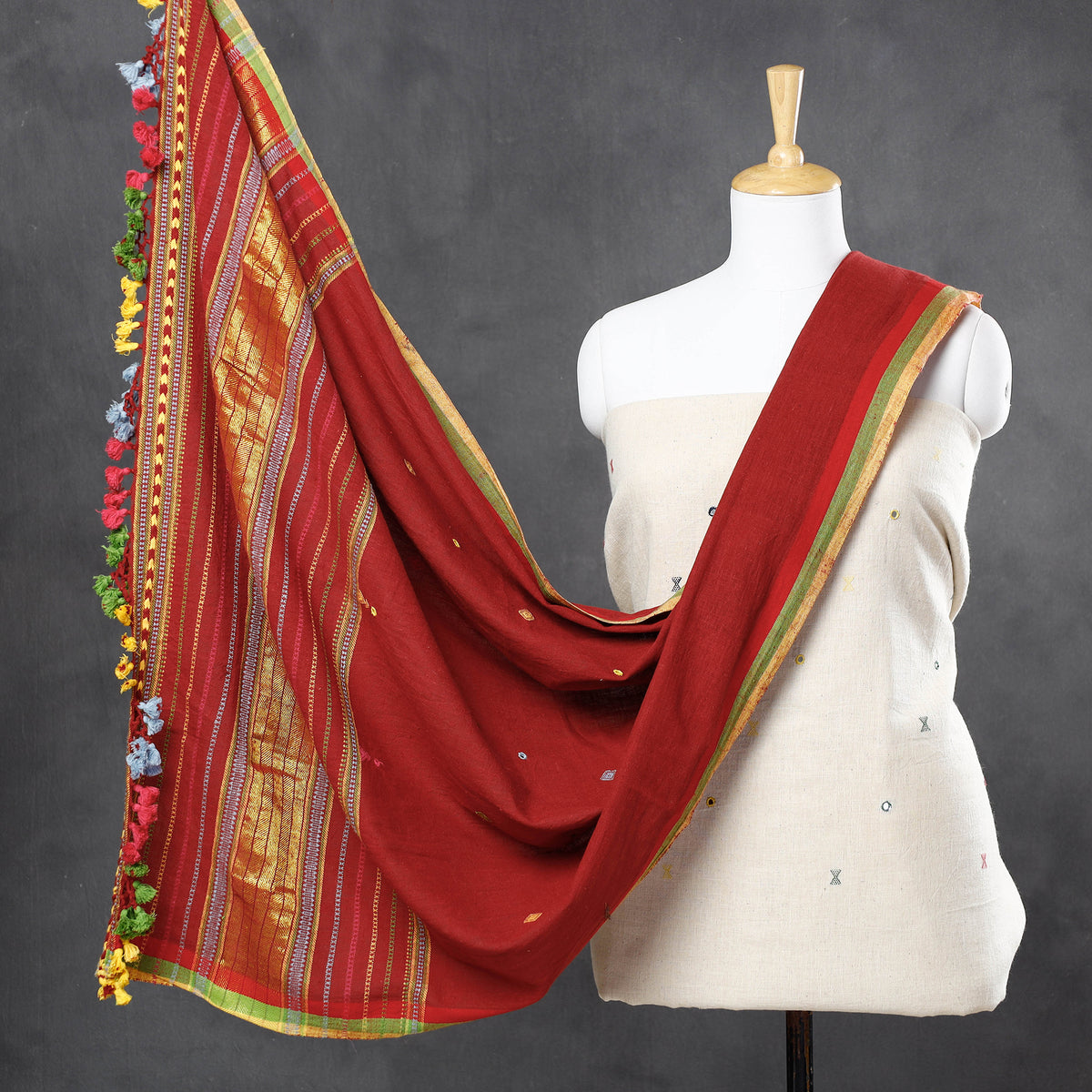 3pc Bhujodi Weaving Handwoven Kala Cotton Suit Material Set