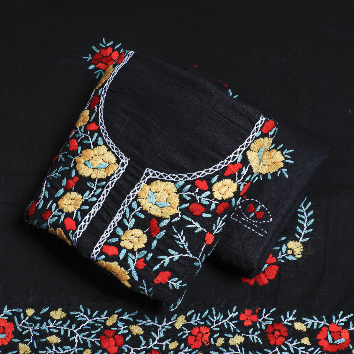 3pc Phulkari Embroidery Cotton Suit Material Set