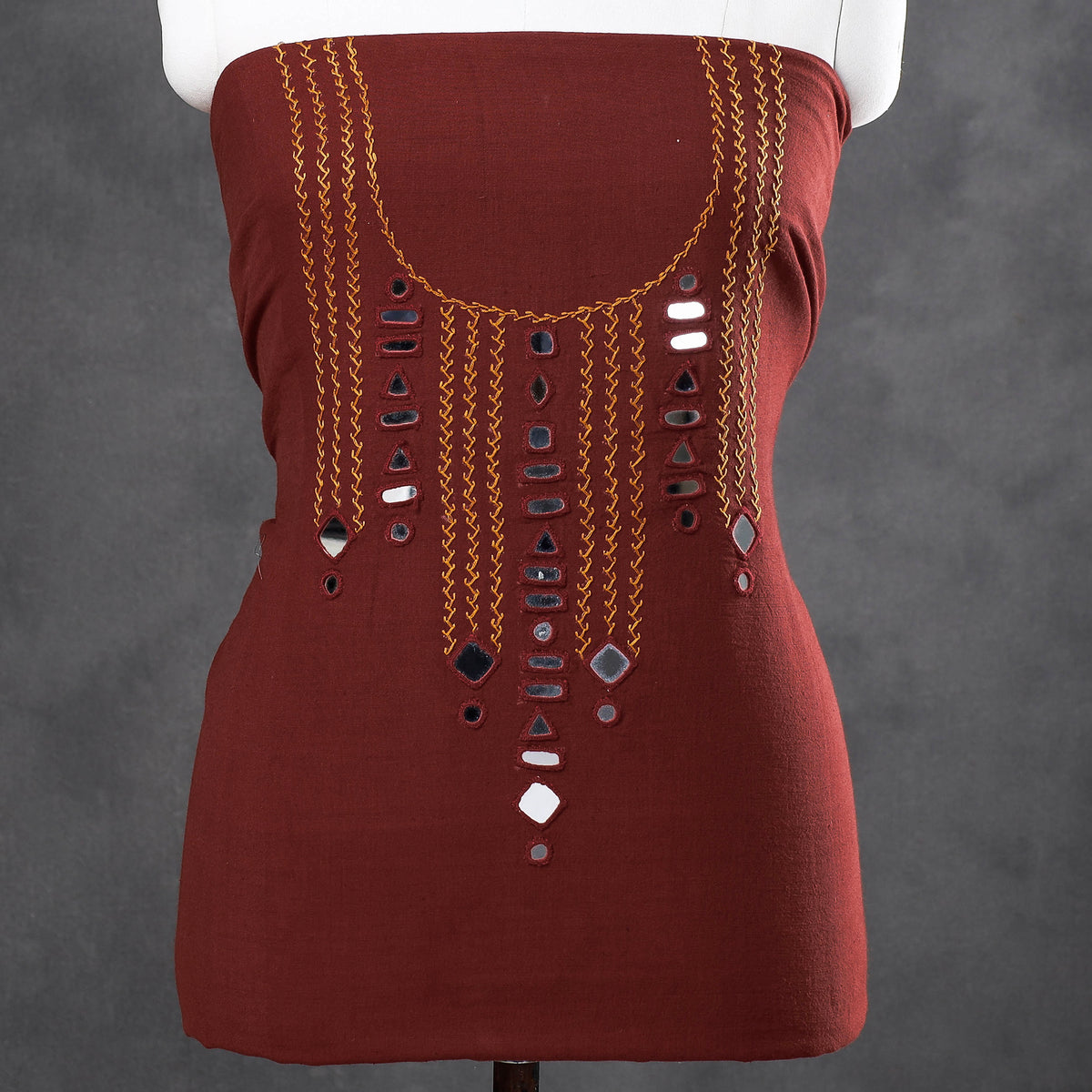 Kutch Bhujodi Weaving Handloom Organic Kala Cotton Kurti Material - 2.45 Meter