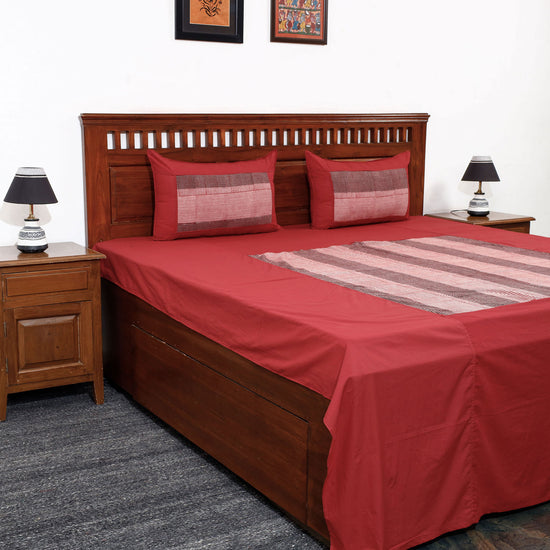 Plain Cotton Double Bed Cover Set with Bagh Patchwork