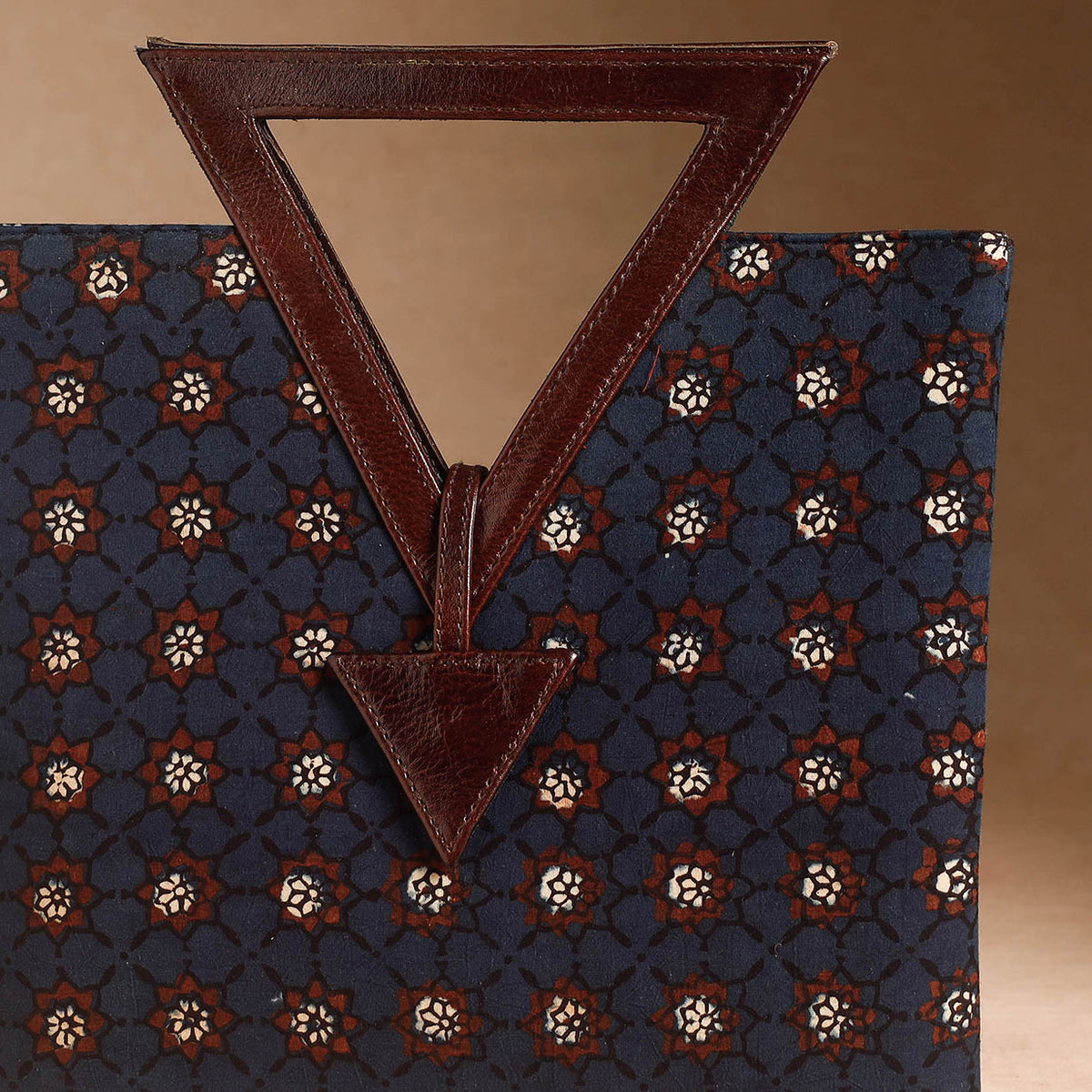 Handcrafted Ajrakh Printed Leather Hand Bag