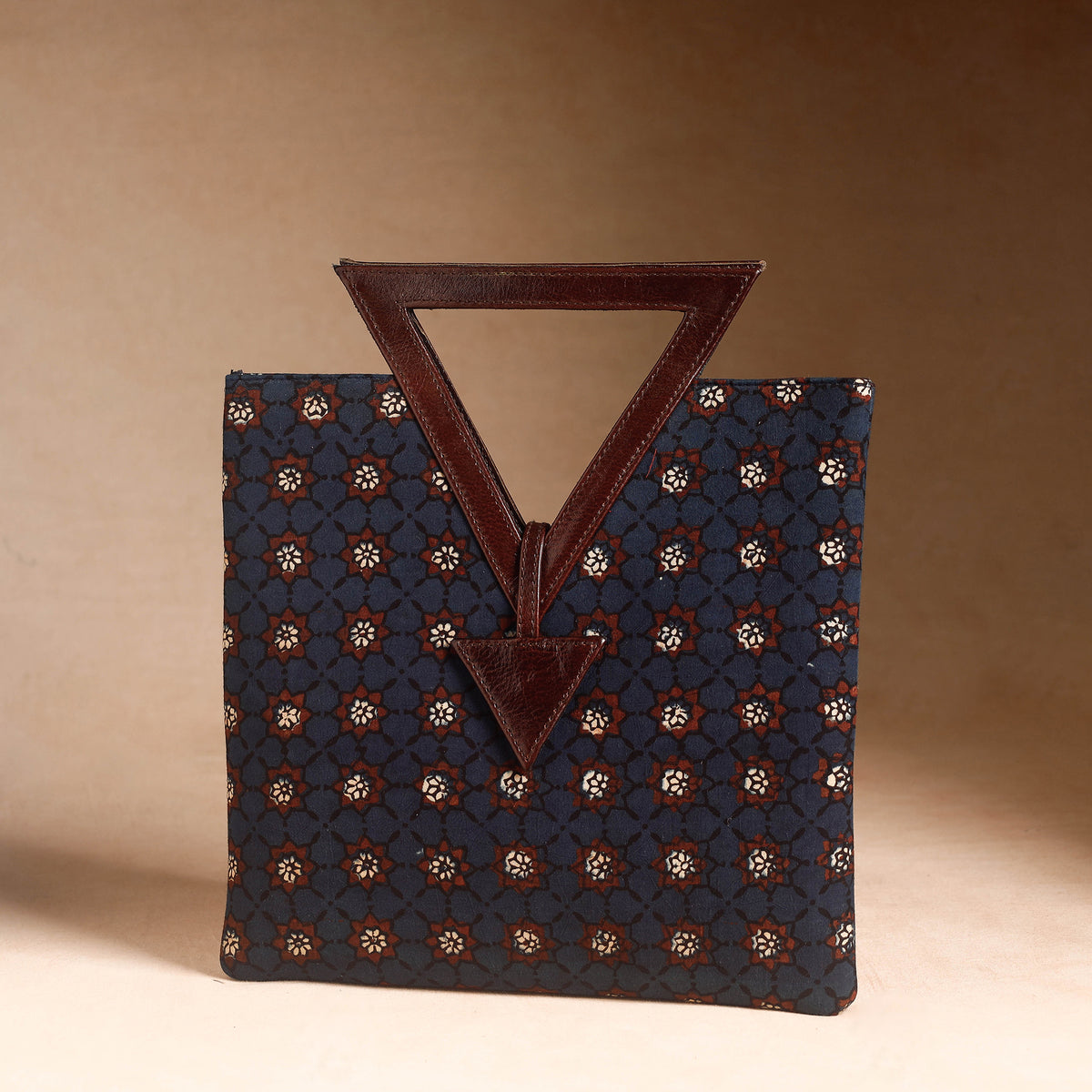 Handcrafted Ajrakh Printed Leather Hand Bag