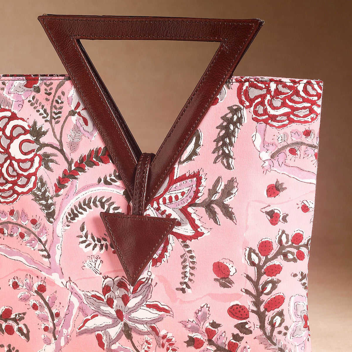 Handcrafted Sanganeri Printed Leather Hand Bag