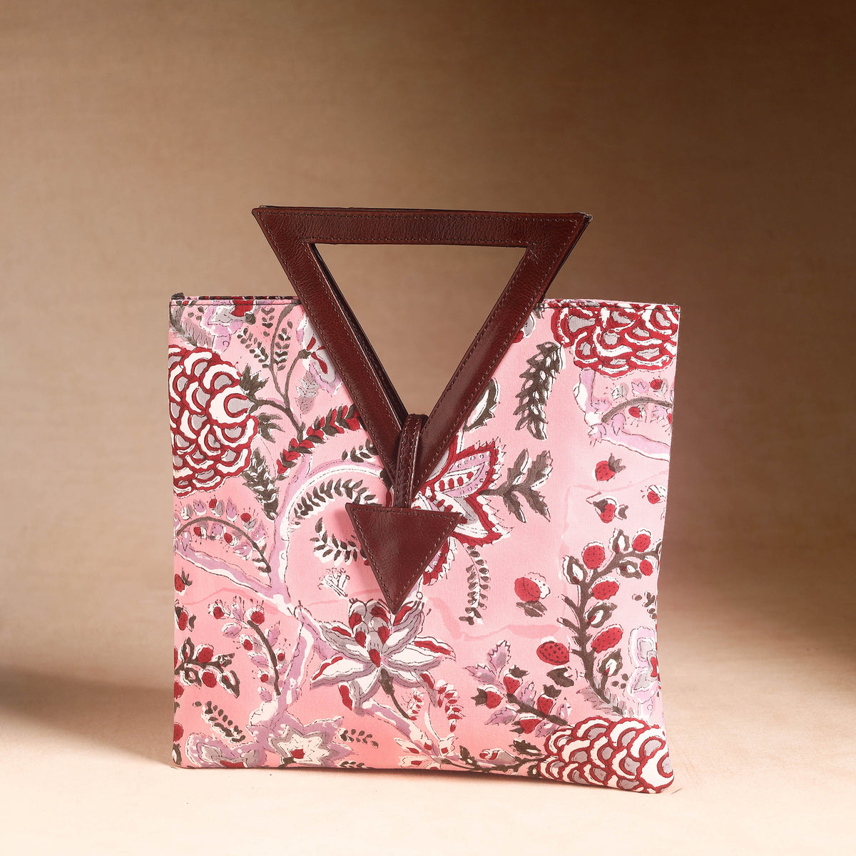 Handcrafted Sanganeri Printed Leather Hand Bag