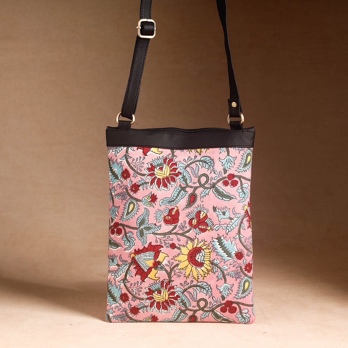 Handcrafted Sanganeri Printed Leather Sling Bag