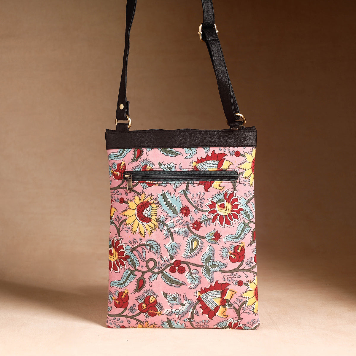 Handcrafted Sanganeri Printed Leather Sling Bag