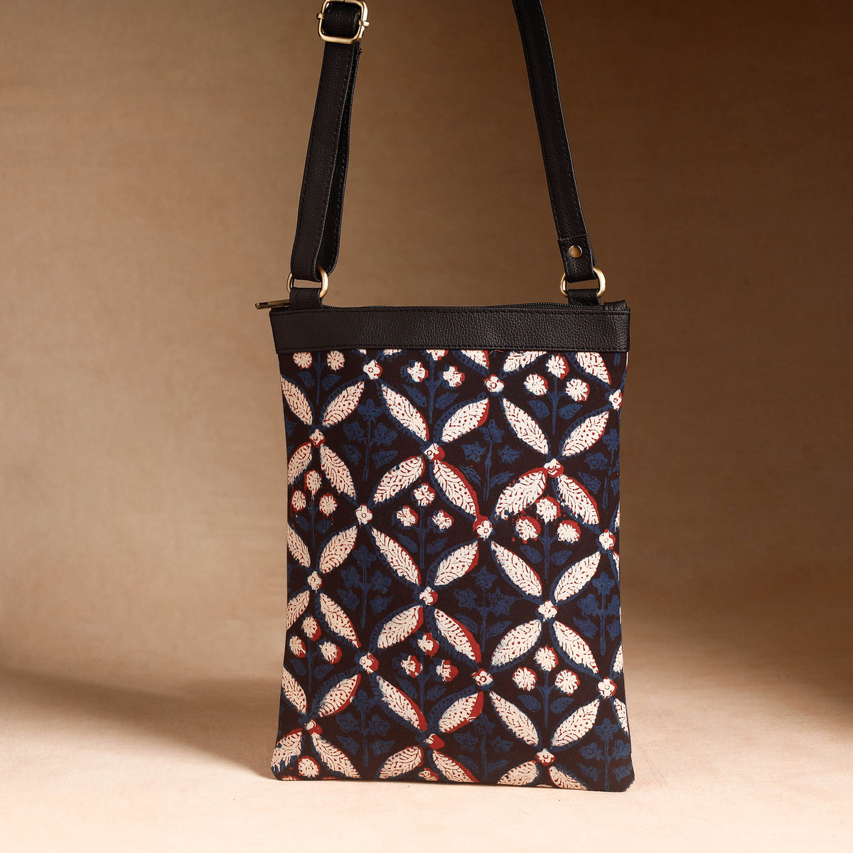 Handcrafted Bagru Printed Leather Sling Bag