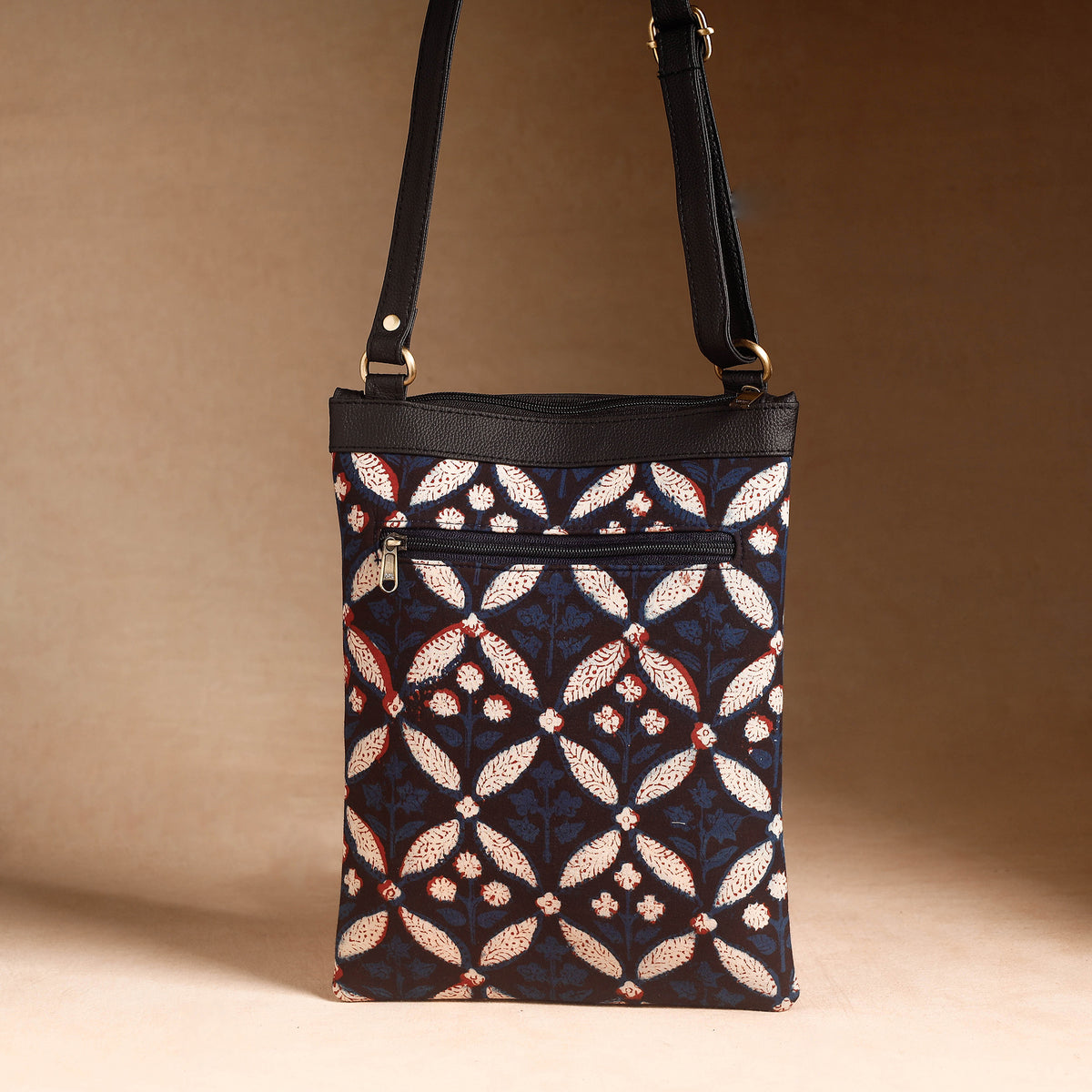Handcrafted Bagru Printed Leather Sling Bag