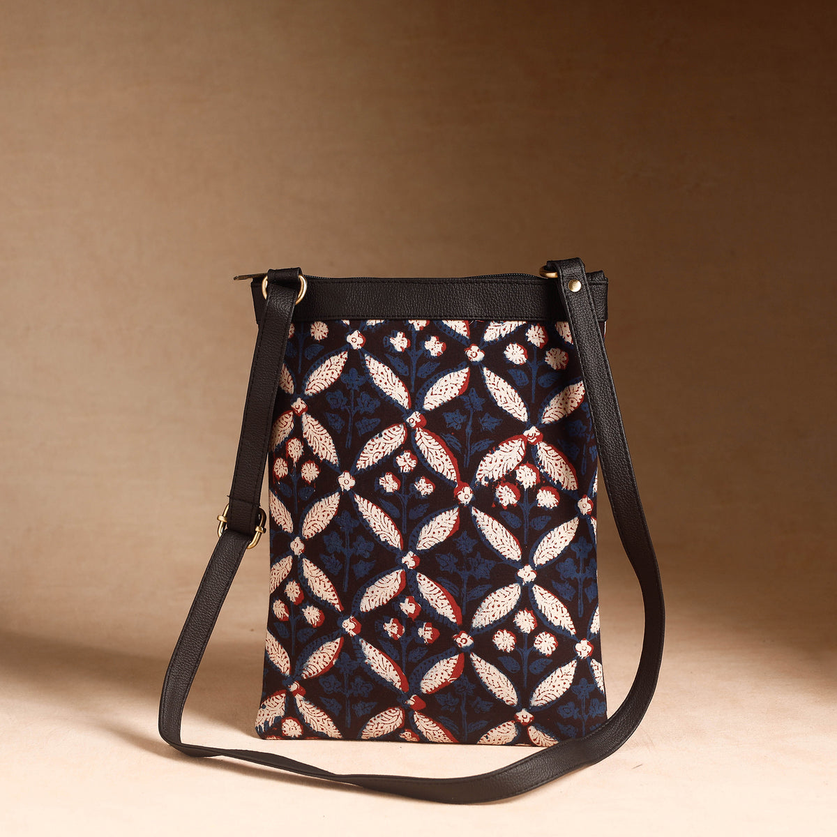 Handcrafted Bagru Printed Leather Sling Bag
