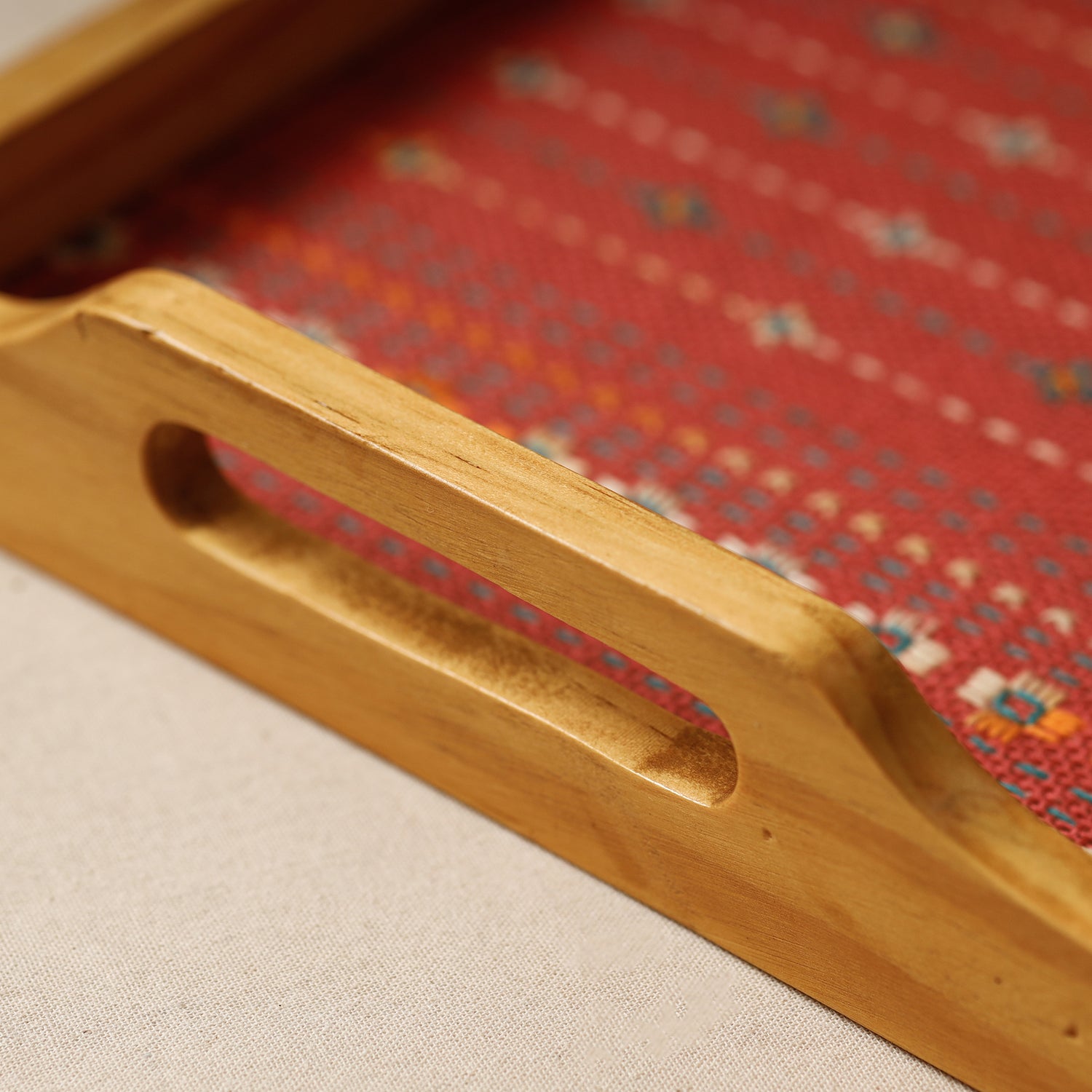Tribal Hand Embroidered Sagwan Wood Tray