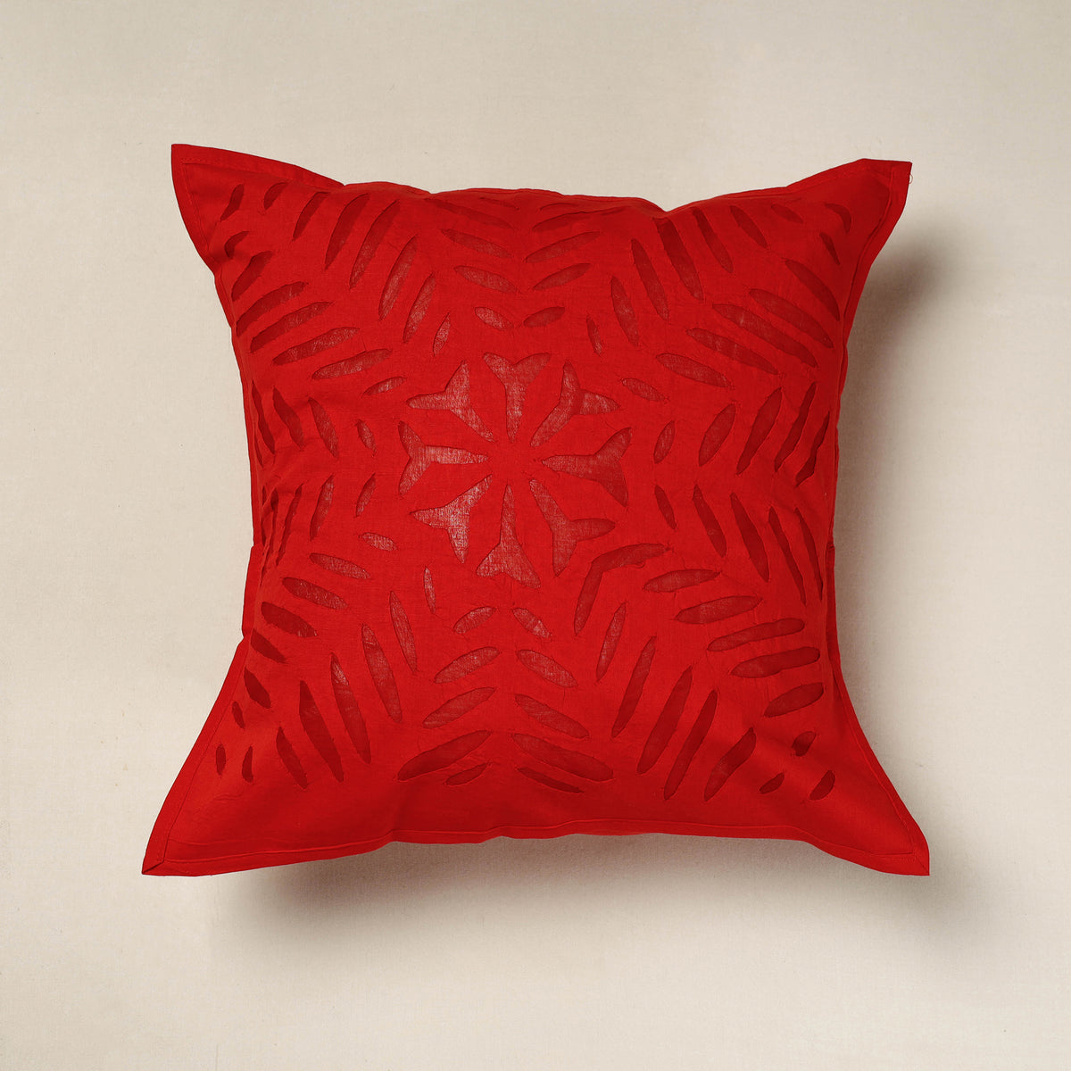 Applique Cut Work Cotton Cushion Cover (16 x 16 in)