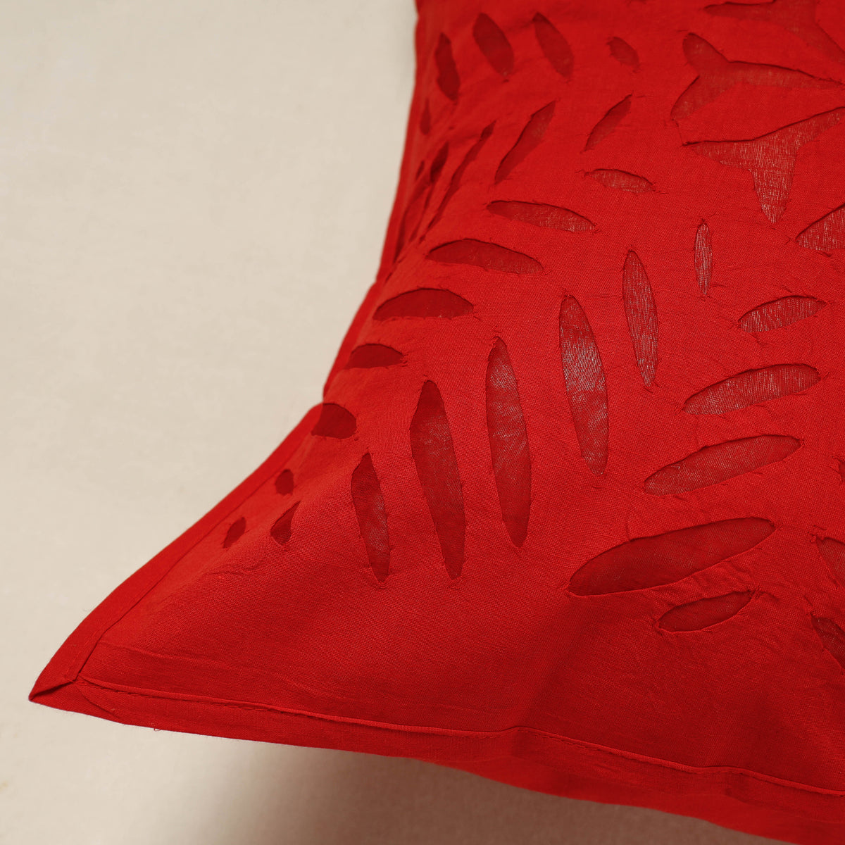 Applique Cut Work Cotton Cushion Cover (16 x 16 in)