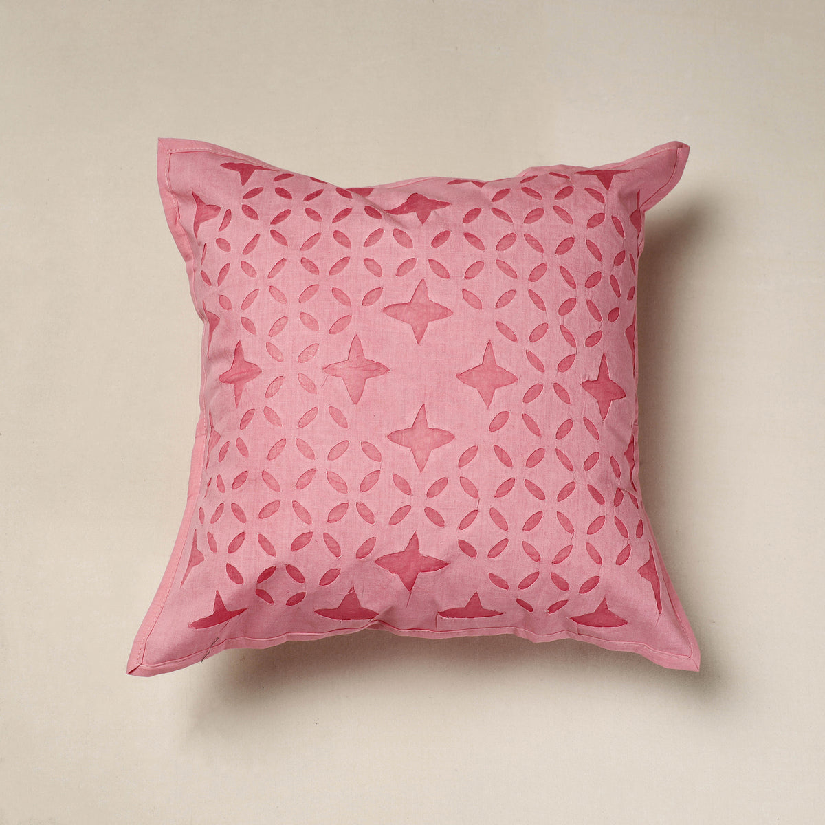 Applique Cut Work Cotton Cushion Cover (16 x 16 in)