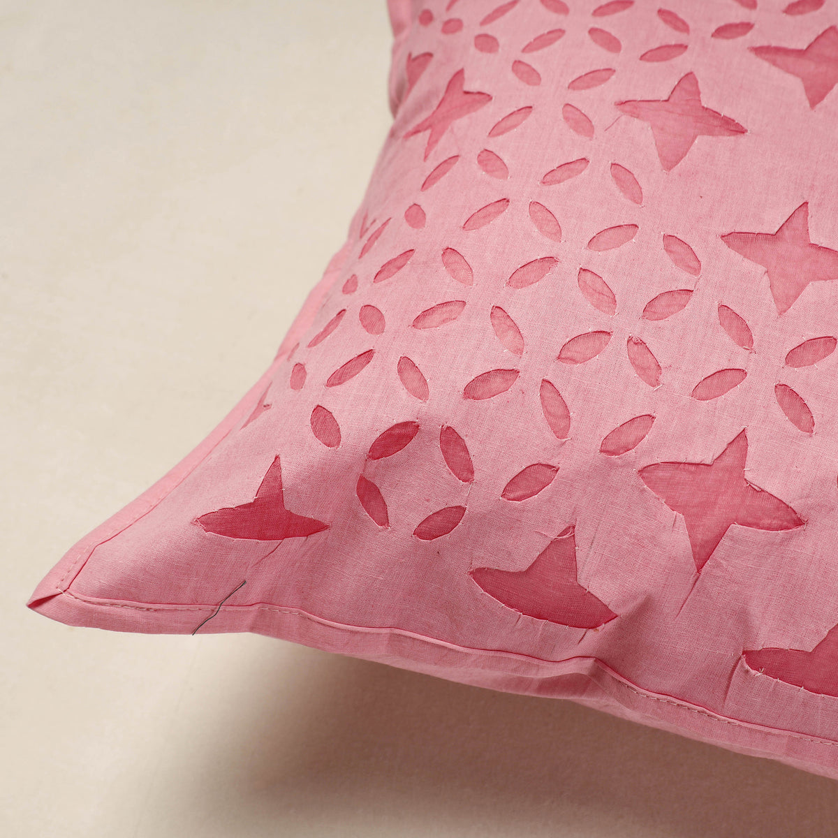 Applique Cut Work Cotton Cushion Cover (16 x 16 in)