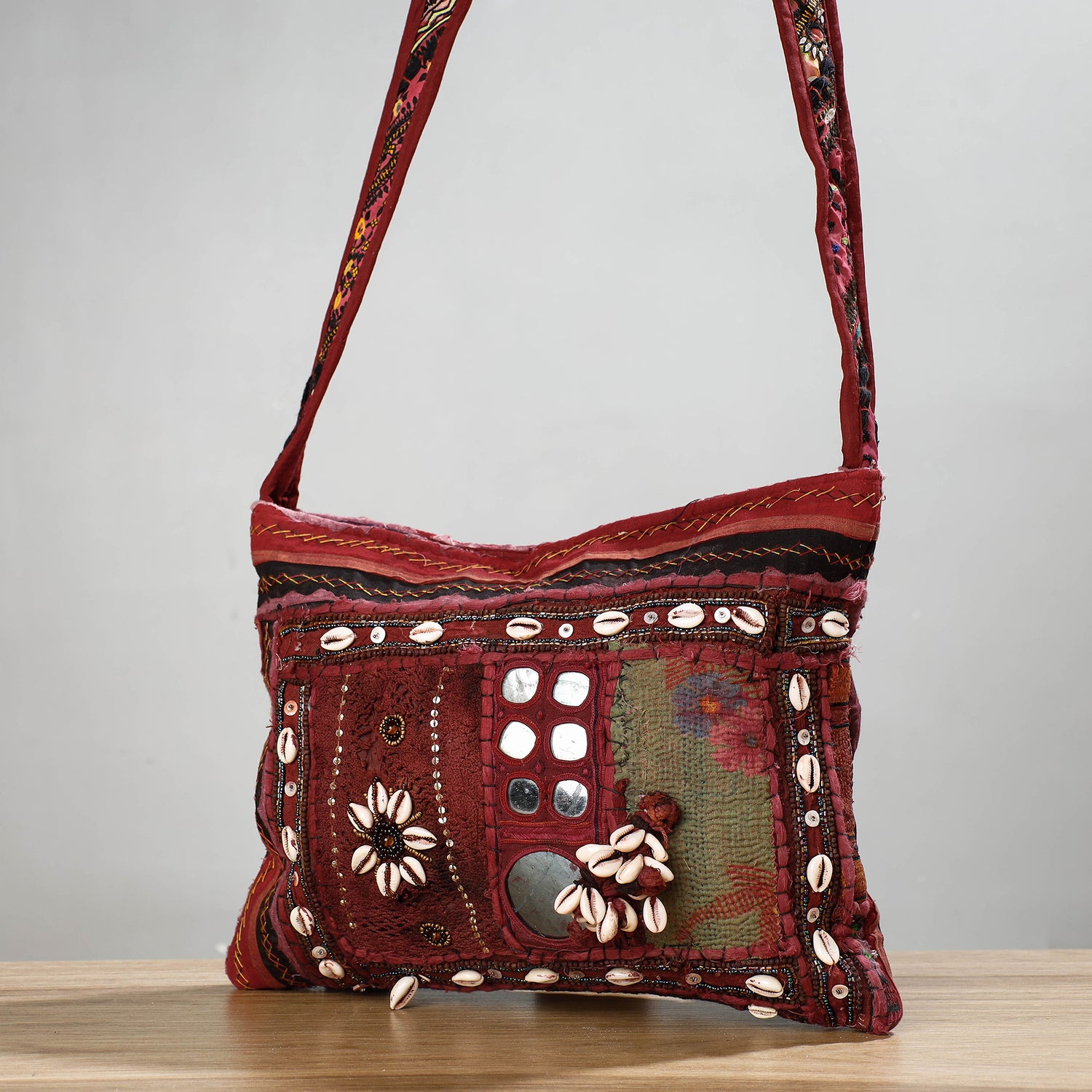 Banjara Vintage Embroidery Shell & Mirror Patchwork Sling Bag
