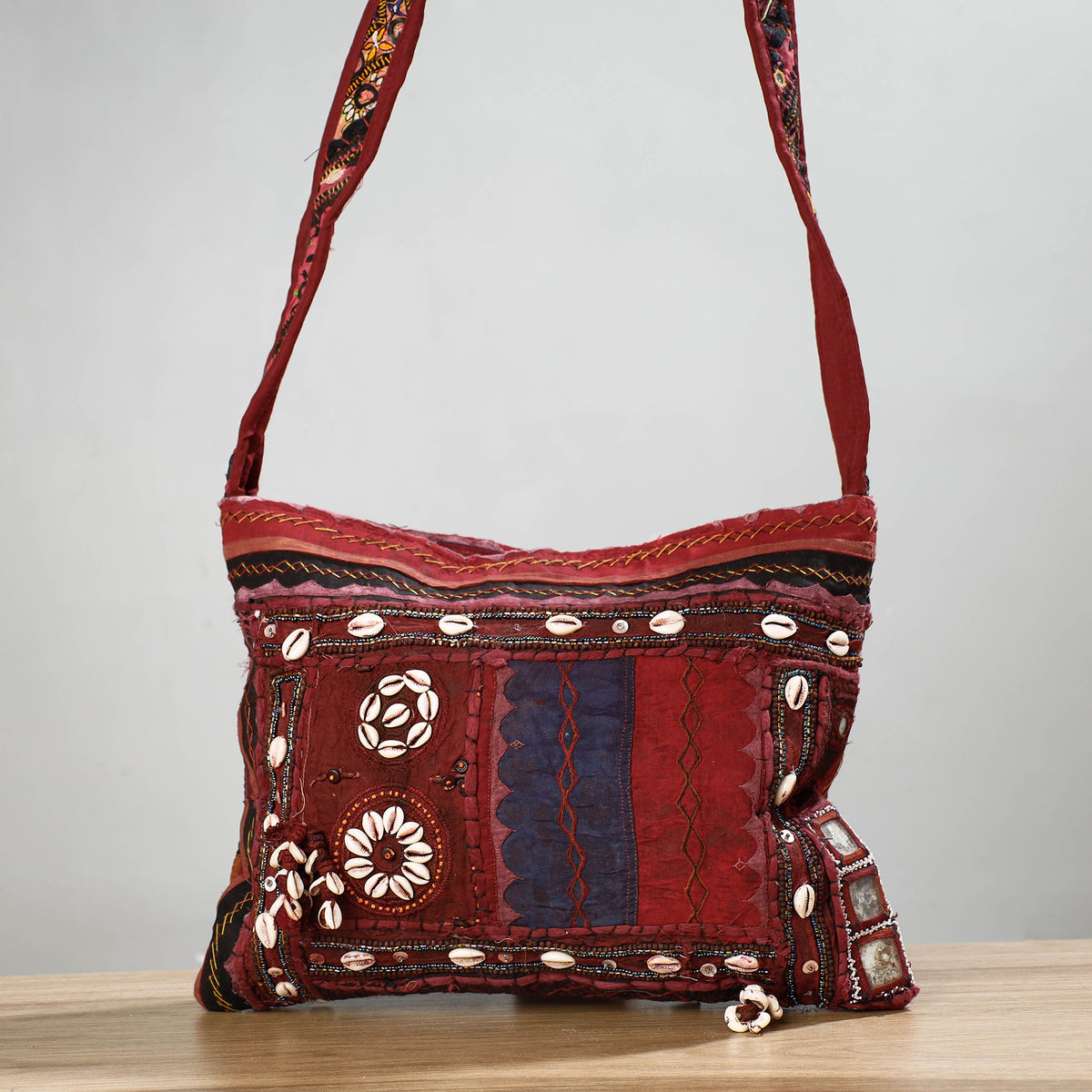 Banjara Vintage Embroidery Shell &amp; Mirror Patchwork Sling Bag
