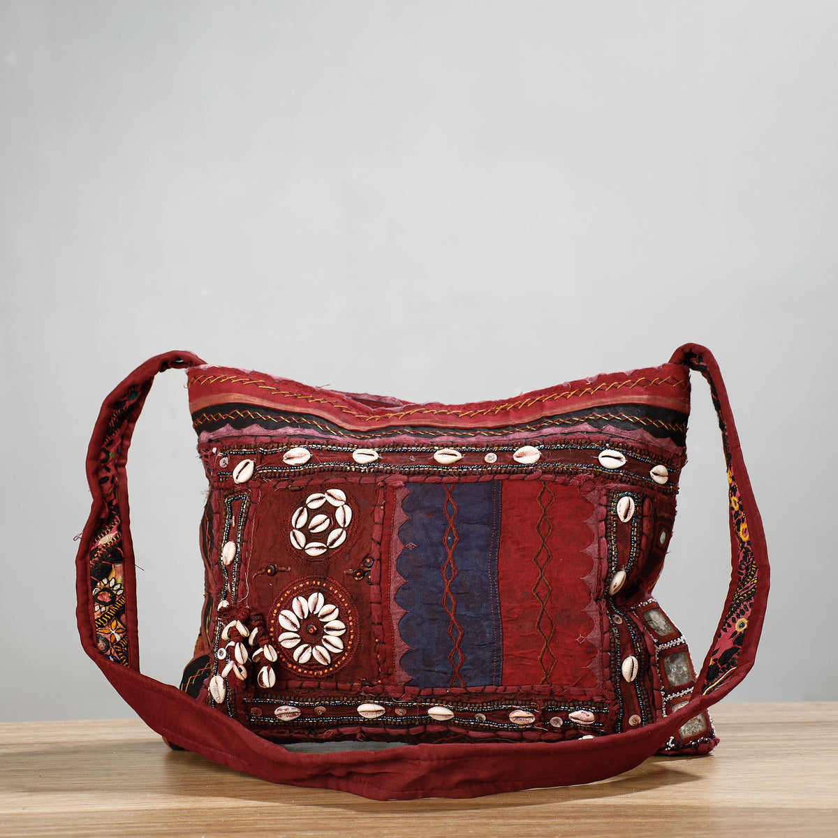 Banjara Vintage Embroidery Shell &amp; Mirror Patchwork Sling Bag