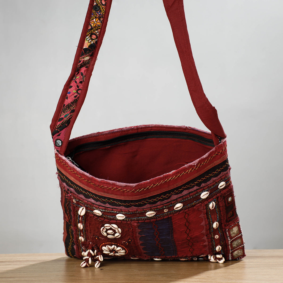 Banjara Vintage Embroidery Shell &amp; Mirror Patchwork Sling Bag