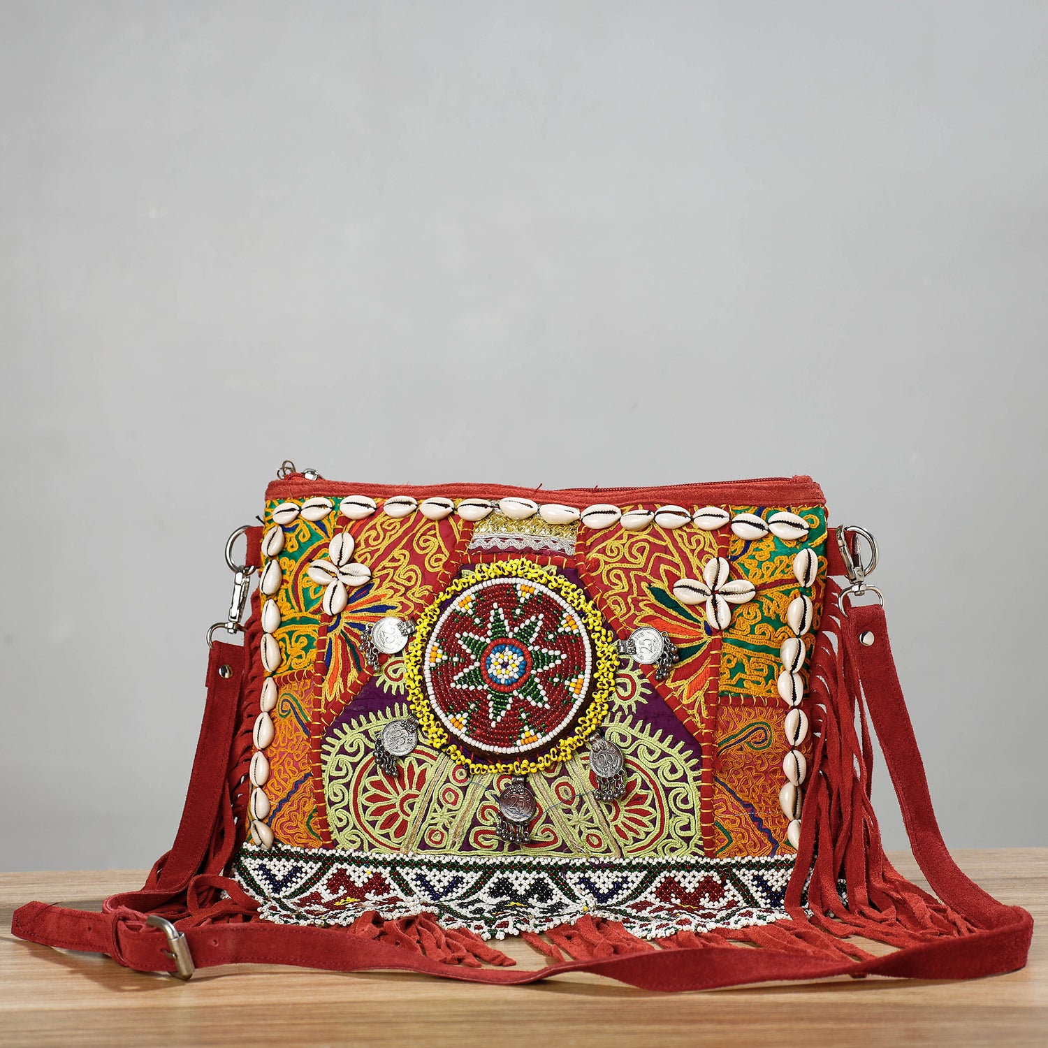 Banjara Vintage Embroidery Beads, Shell & Coin Patchwork Sling Bag
