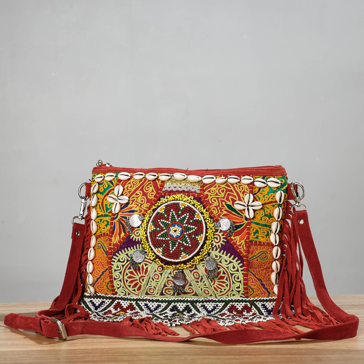 Banjara Vintage Embroidery Beads, Shell &amp; Coin Patchwork Sling Bag