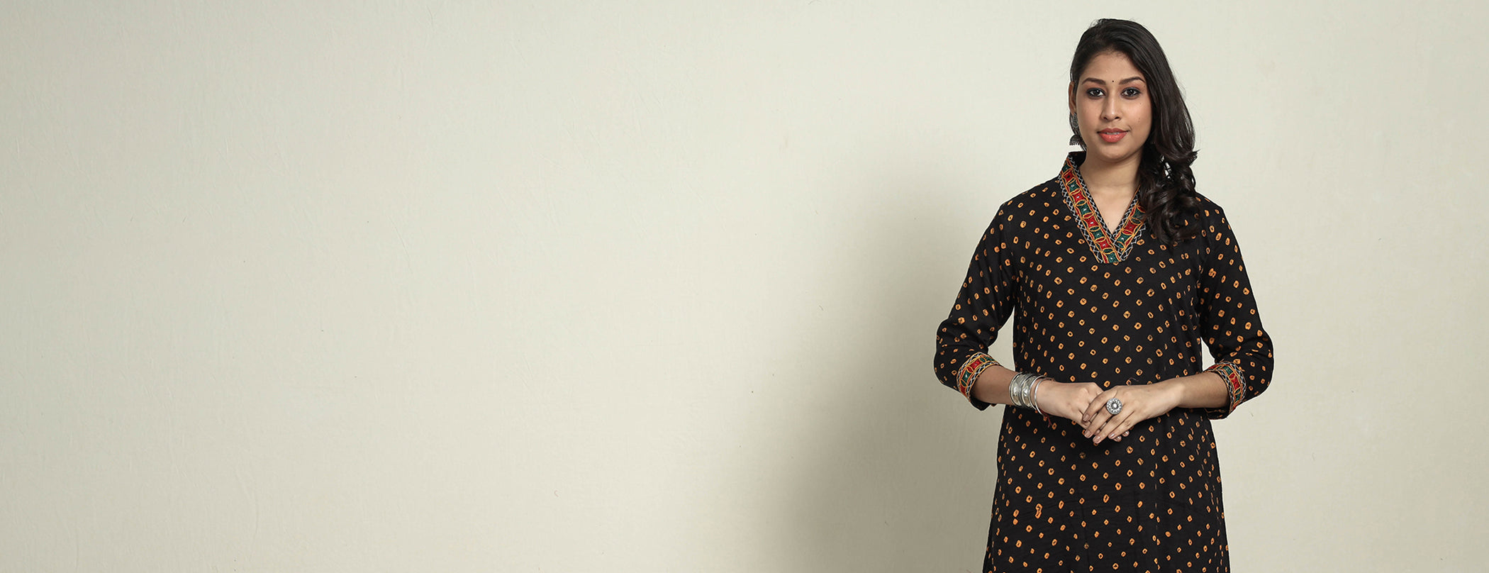 Dark Brown - Bandhani Tie-Dye Cotton A-Line Kurta