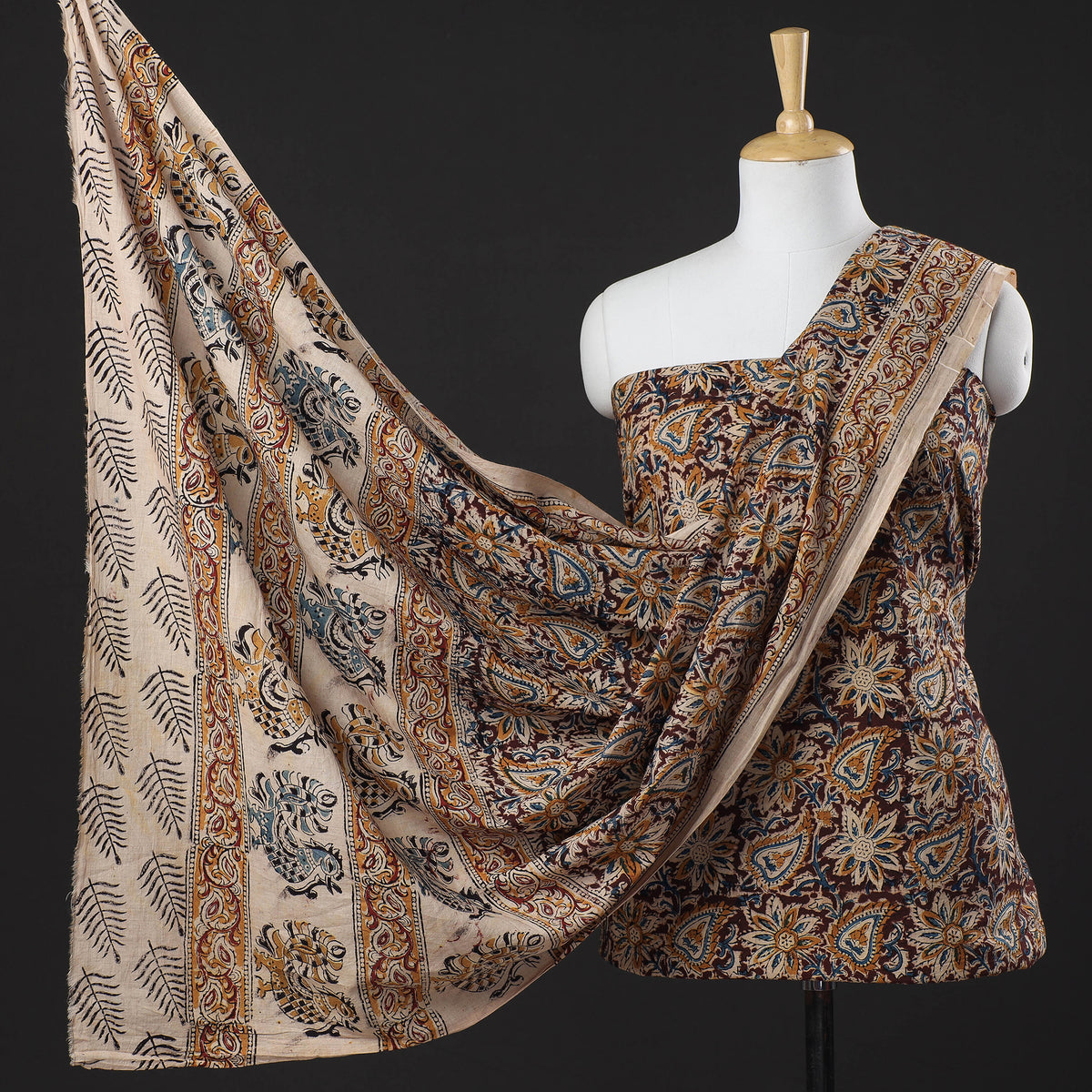 2pc Kalamkari Block Printing Cotton Suit Material Set