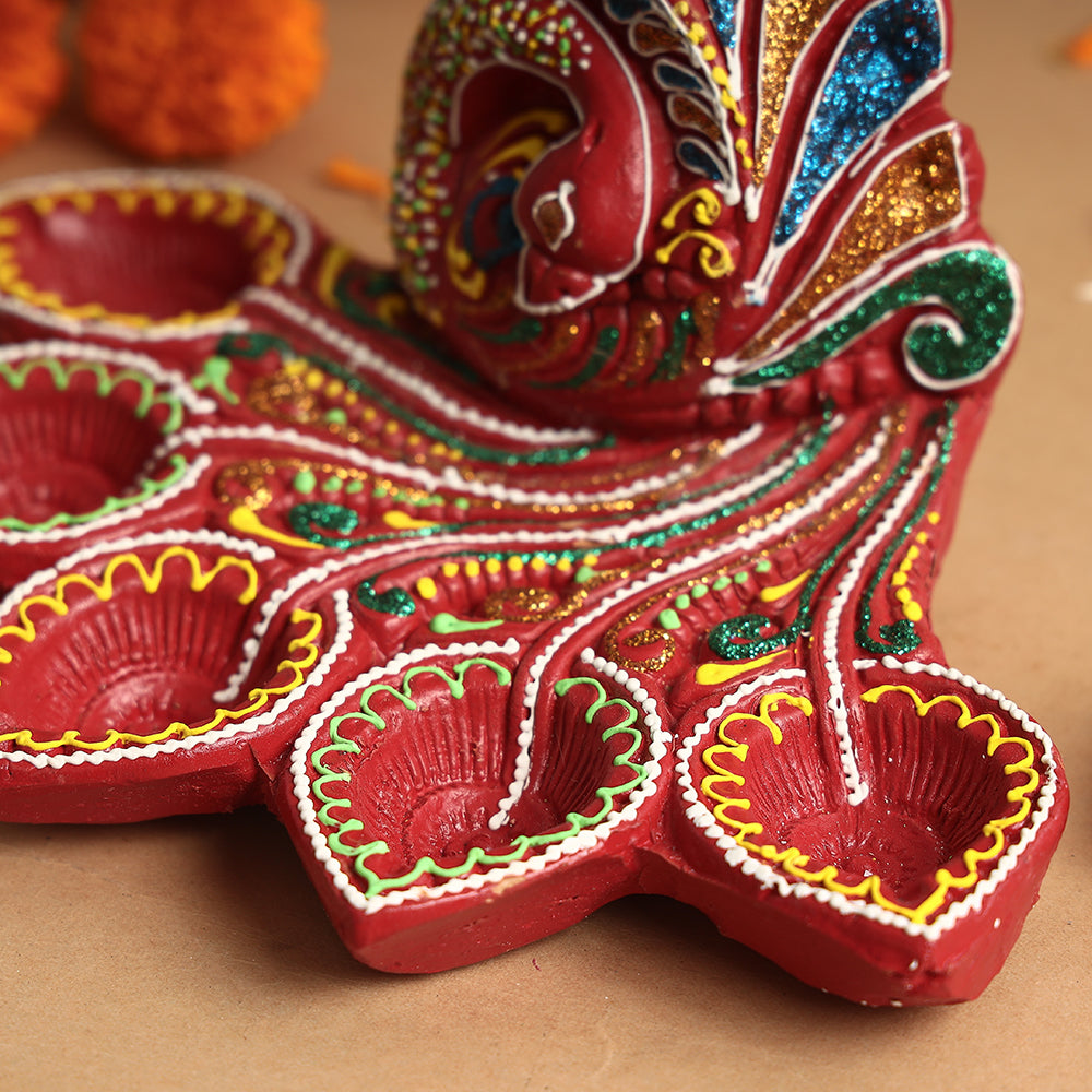 Peacock Festive Decor Handpainted Terracotta Big Diya