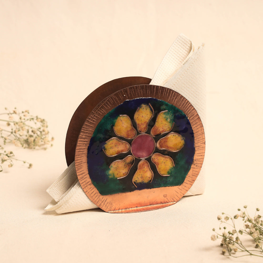 Copper Hand-Hammered Enamel Work Tissue Holder