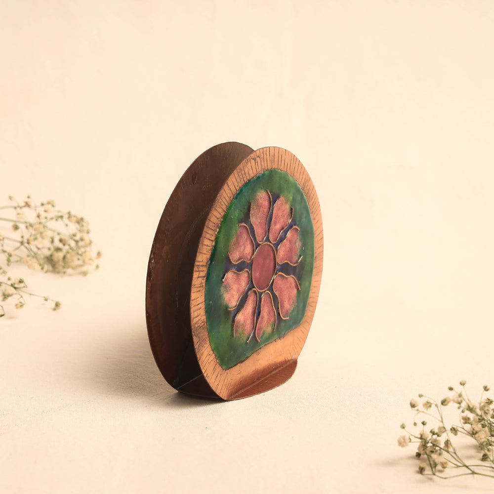 Copper Hand-Hammered Enamel Work Tissue Holder